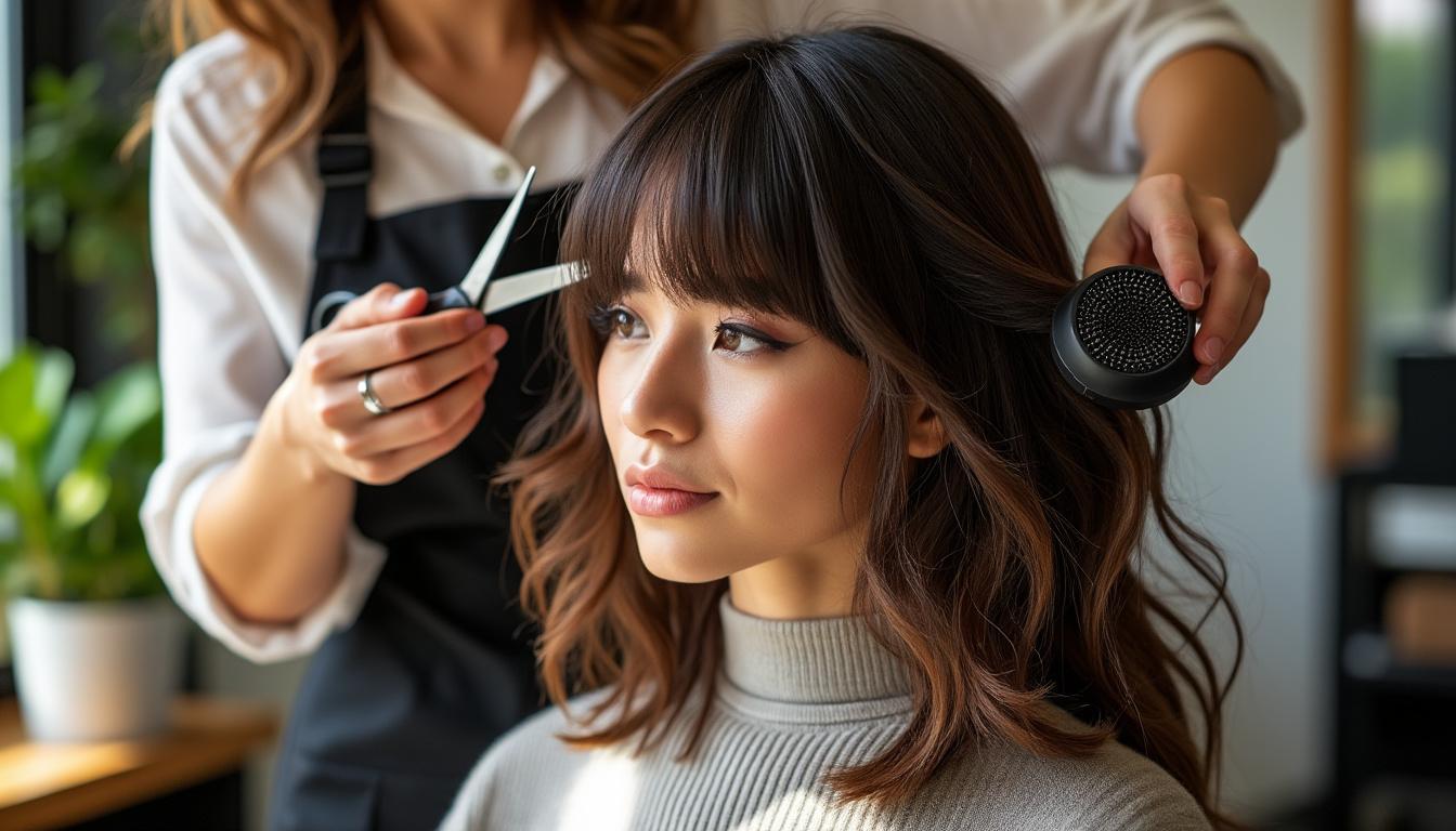 découvrez la coiffure tendance avec la frange rideau, idéale pour encadrer le visage et apporter une touche de style naturel et moderne à votre look.