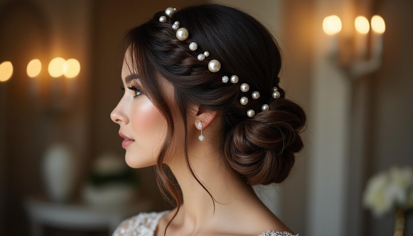 découvrez nos coiffures de cérémonie élégantes avec un chignon tressé, parfaites pour sublimer votre look lors d'occasions spéciales.