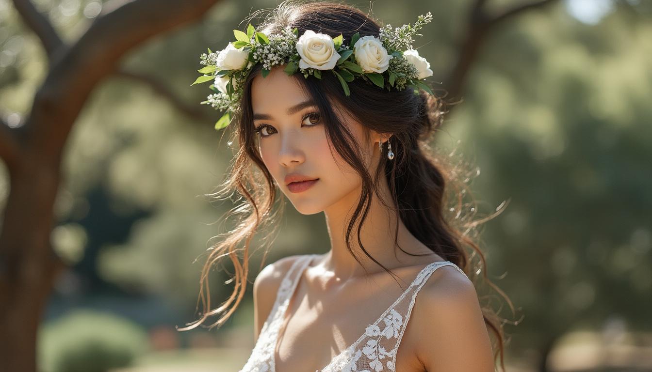 découvrez des coiffures de cérémonie élégantes sublimées par de délicates couronnes de fleurs pour une allure naturelle et festive.