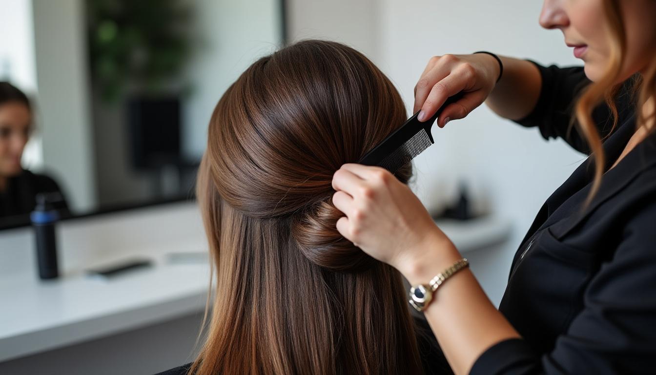 découvrez nos coiffures de cérémonie avec des updos structurés élégants, parfaits pour sublimer votre look lors d'événements spéciaux.